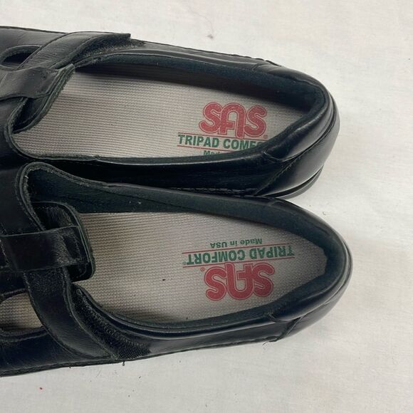 SAS Mary Janes EZ Strap Black Leather Walking Shoes - Picture 2 of 9
